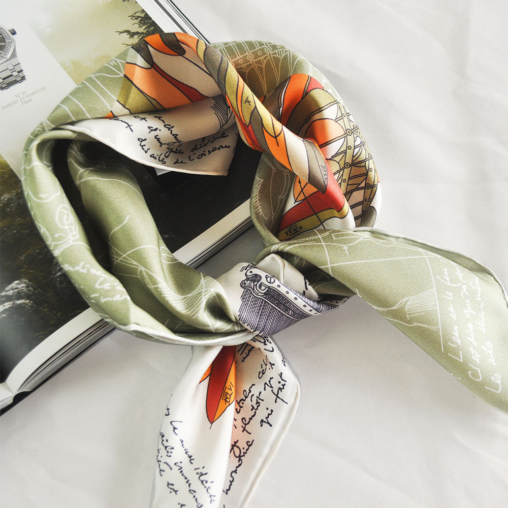 Color Block Mechanical Square Mulberry Silk Satin Scarf 70×70cm