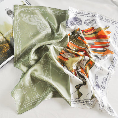 Color Block Mechanical Square Mulberry Silk Satin Scarf 70×70cm