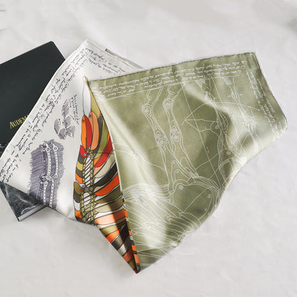 Color Block Mechanical Square Mulberry Silk Satin Scarf 70×70cm