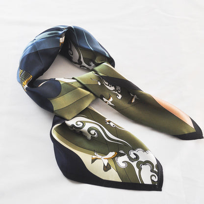 Miyazaki Anime Inspired Silk Scarf - Deep Tones, 100% Mulberry Silk 70x70cm