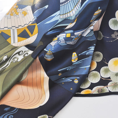 Miyazaki Anime Inspired Silk Scarf - Deep Tones, 100% Mulberry Silk 70x70cm